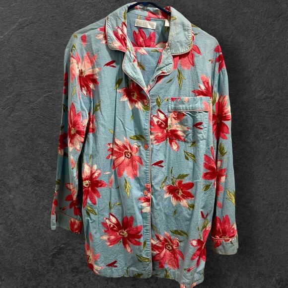 Studio 2-Piece Pajama Sleepwear Set Womens Sz M Pink & Blue Retro Floral A0031 - Picture 1 of 13